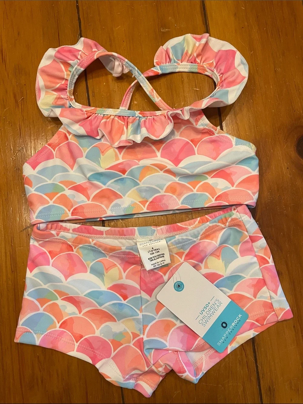 Snapper Rock Pink Multicolor Mermaid-Scale Ruffle Bikini Set